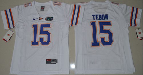 Gators #15 Tim Tebow White Stitched Youth NCAA Jersey - Click Image to Close